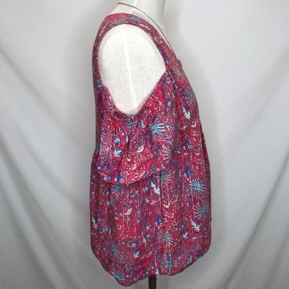 Lucky Brand Cold Shoulder Metallic Stripe Fireworks Print Top Size Medium - Picture 4 of 8